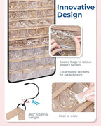 BAGSMART Hanging Jewelry Organizer, Necklace Holder Anti-tangle Earrings Rings Hanger with Pockets Hang on Closet, Wall, Door,1 Piece, Extra Large Black