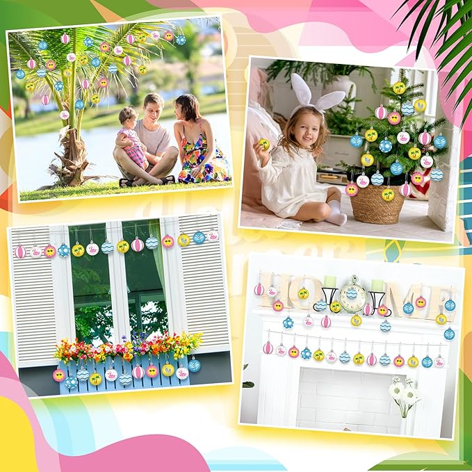 HyDren 40 Pcs Summer Tree Ornaments 1.2 Inch Mini Summer Hanging Tree Decorations Coconut Dot Wave Stripe Flamingo Ornaments Tropical Party Decor for Home Luau Holiday Decorative Supplies