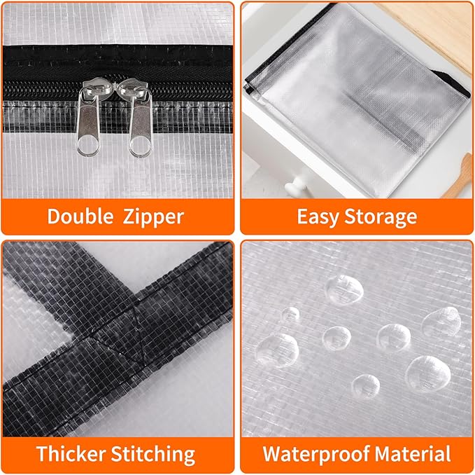 8 Pack Clear Storage Bags for Comforter, Clothes & Bedding, Plastic Blanket Storage with Zipper and Handle, Moving Bags, Closet Organizer and Under-Bed Storage (60L)