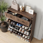 Shoe Cabinet with 2 Flip Drawers & 2 Drawers,Farmhouse Shoe Storage Cabinet for Entryway,Slim Freestanding Narrow Organizer Rack for Front Door Entrance,Dark Walnut