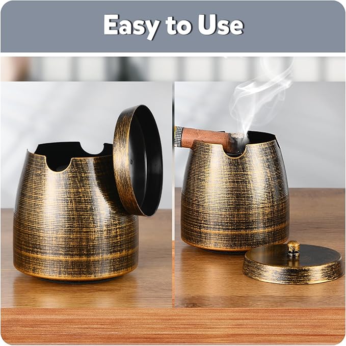 Cigar Ashtray with Lid for Outdoors Outside Patio Home Retro Decor,Large Holder Ashtray,Cigar Accessories Gifts for Men Dad Husband Boyfriend (Large)