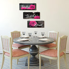 Hillban 3 Pieces Rose Wooden Wall Decor Rose Bathroom Decor Thankful Grateful Blessed Accessories Inspirational Wall Art Signs for Living Room Kitchen Wedding(10 x 4 Inch,Dark Pink)