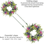 Artificial Spring Summer Wreath with Pansy Flowers,Flocked Lamb Ear Leaves,Eucalyptus Leaves,Fern Branches for Front Door Indoor Outdoor Farmhouse Wall Holiday Decor, White Gift Box Included