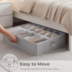 StorageWorks Shoe Organizer for Closet, Fits up to 24 Pairs, 2-Pack Ultra-thick Fabric Under Bed Shoe Storage Containers with Bottom Support and Adjustable Dividers, Grey