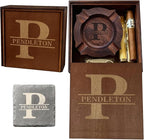 Fathers Day Birthday Gift, Cigar Ash Tray Set for Men Home Ashtrays With Engraved Name Personalized Walnut Wooden Outdoor Cigar Ash Tray for Husband Dad Grandpa Valentine's Day Christmas