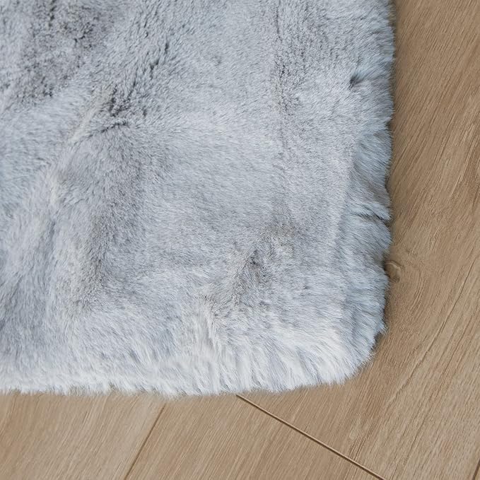 Faux Fuzzy Machine Washable Bunny Fur Area Rugs for Living Room Grey Fluffy Rug for Bedroom Sheepskin Rug 4x6 Rectangle Nursery