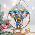 Stained Glass Suncatcher Ornament - Elephant Christmas Decorations - Christmas Ornaments for Tree - Holiday Present Ideas - Gift Exchange