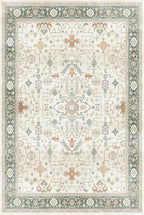 Lessymo Washable Entry Rug, 2x3 Cream Green Small Area Rugs for Bathroom Kitchen Entryway Laundry Bedroom, Non Slip Indoor Entrance Door Mat, Boho Oushak Geometric Floral Decor