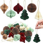 Soulchen 24 Pcs Christmas Paper Honeycomb Ornaments 3D Mini Honeycombs Lantern Vintage Christmas Hanging Ornaments Party Decorations for Xmas Tree Home New Year Decor