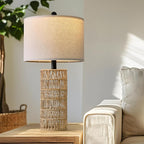 OYEARS 22.5" Boho Table Lamps Set of 2 for Living Room, Bedside Lamp for Nightstands, Rattan Lamp for Bedroom, Farmhouse Table Lamp for Room Decor, End Table, Retro, Brown（Not Include Bulbs）