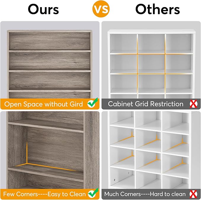 Tribesigns 2PCS Shoe Cabinet, 9 Tiers 40-45 Pairs Heavy Duty Wood Freestanding Shoe Storage Cabinet, 70.8'' Tall Shoe Cabinet with Open Storage for Entryway (Beige Gray)