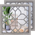 Wocred 2 PCS Square Wall Mirror,Gorgeous Rustic Farmhouse Accent Mirror,Barn Wood Color Entry Mirror for Bathroom Renovation,Bedrooms,Living Rooms and More(20”x20”)