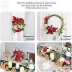 Odouzy Artificial Wedding Arch Flowers for Wedding Sign,Set of 2 for Welcome Ceremony Sign,Faux Floral Swags, Banquet and Reception Backdrop Floral Decoration (White Red)
