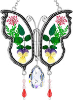 KY&BOSAM Crystal Butterfly Suncatcher Gifts for Mom Stained Glass Butterfly Wind Chime for Windows Hanging Pressed Rearl Flower Wings and Crystal Charm Gift for Mom Mother`s Day Birthday Christmas