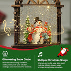 Christmas Snow Globe Lantern Water Glittering Window Snowman Child with Music, USB Lined/Battery Operated Lighted Lantern for Christmas Festival Decoration Gifts