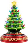 VISFLAIR Ceramic Christmas Tree with Rotating Train- Musical Christmas Tree Decorations with 38 Multicolored Lights for Home Tabletop Decor, Xmas Gift
