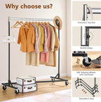 Hoctieon Z Rack, Rolling Clothes Racks with Z-Base, Heavy Duty Garment Rack, Clothing Racks for Hanging Clothes, Sturdy Metal Hanging Holder, Clothes Organizer Rack, Chrome