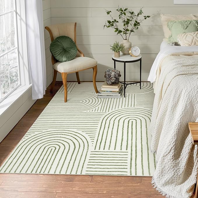 Lahome Rainbow 4x6 Area Rugs for Bedroom, Soft Washable Rugs for Entryway Ultra-Thin Modern Green Rug, Non-Slip Throw Rug Carpet for Kitchen Office Living Room(4'x6',Green)