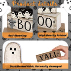 Lineshading 4 Pcs Halloween Table Decoration Wooden Ghost Tiered Tray Decoration Rustic Wood Ghost Block Signs Gift Halloween Centerpiece Farmhouse for Home Tabletop Kitchen Shelf