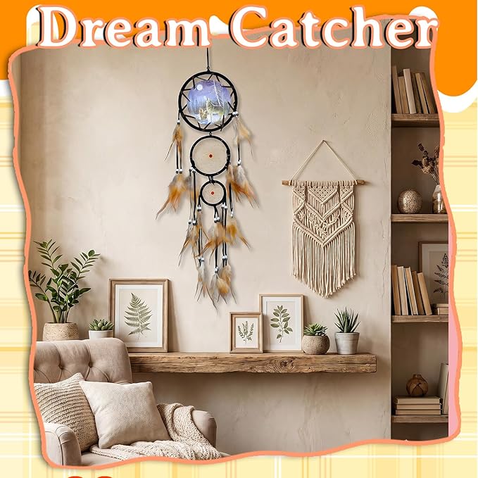 Wowagoga Dream Catcher Indian Style Oil Painting Wolf Hand-Woven Car Pendant Wall Hanging Home Decorations (Wolf)