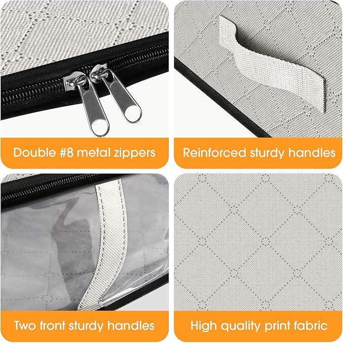StorageRight Under Bed Storage Bags 3 Pack, 40L Large Clothes & Comforter Storage Containers with Clear Window, Breathable Fabric Organizer for Blankets, Bedding, Seasonal Clothing, White