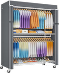 P8C Max Heavy Duty Clothes Rack（With Extended Width Design） Rolling Clothing Racks for Hanging Clothes with Lockable Wheels，51.2" W x 15.8" D x 80.5" H，Load 700LBS，White Rack with Grey Cover