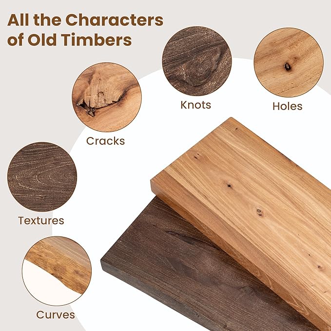 Floating Shelves for Wall Decor, Rustic Solid Elm Wood Live Edge Floating Shelves Wall Mounted, Wall Shelves with Invisible Bracket for Living Room Bathroom Bedroom Kitchen, 32 Inch Set of 2, Walnut