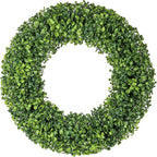 Spring Wreath, 20 inch Boxwood Wreaths for Front Door, Summer Wreaths with UV Protection, Green Artificial Wreath for Farmhouse, Room Indoors, Outdoors, Corridors, Offices, for All Seasons