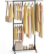 Rolling Clothing Rack with Bottom Storage Shelf & lockable Casters, Multi-tier Retractable Sturdy Garment Rack for Hanging Coats, Dresses - Ideal for Bedroom, Closet & Laundry Room ( Taller version )