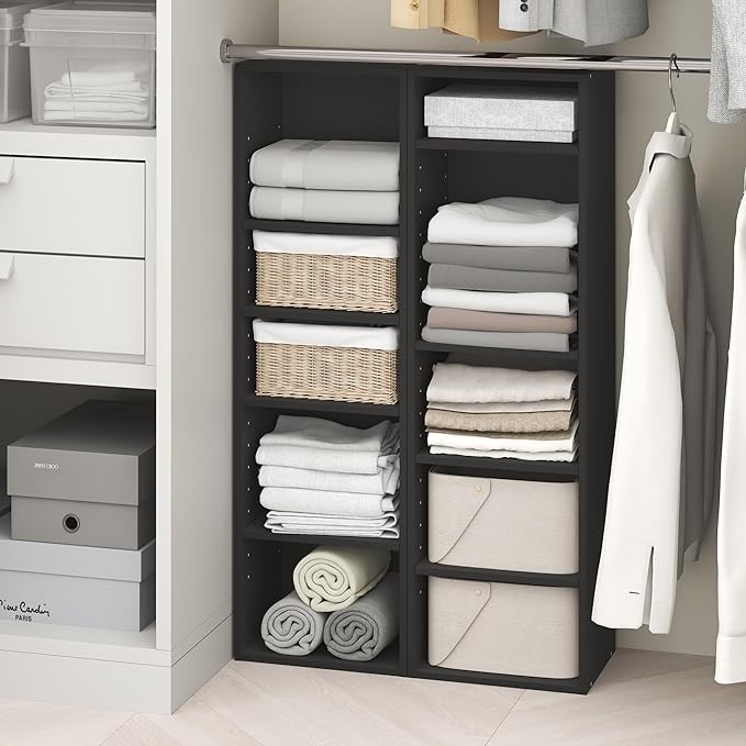 Furinno PASIR 10-Tier Closet Organizers and Storage, Open Shelf, Storage Organizer, 12-Inch Width, for Closet, Bedroom, Blackwood