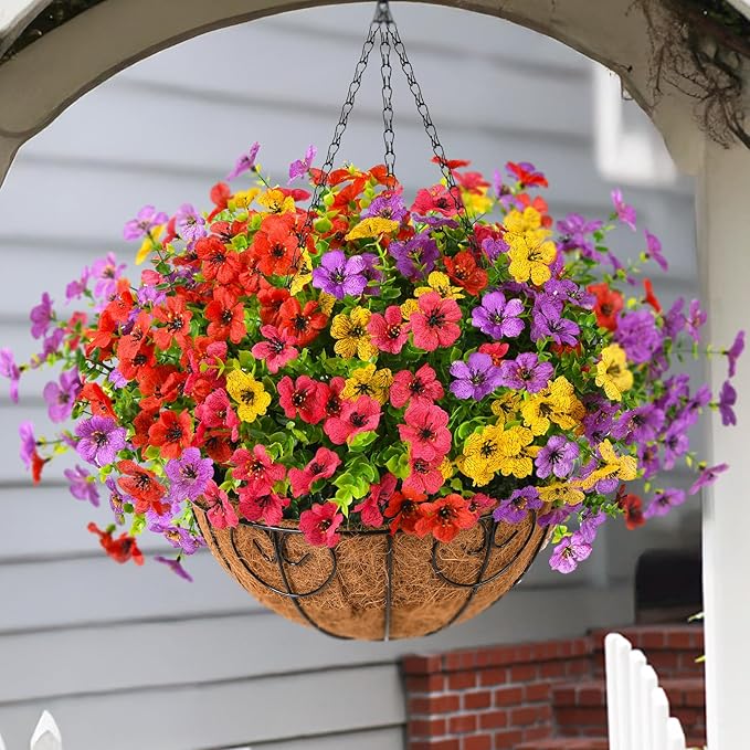 Artificial Fake Hanging Flowers Plants Basket for Outdoor Spring Decoration, Faux Silk Daisy Outside Indoor UV Resistant Look Real Yard Patio Front Porch Garden Balcony Home Decor(Mix3)