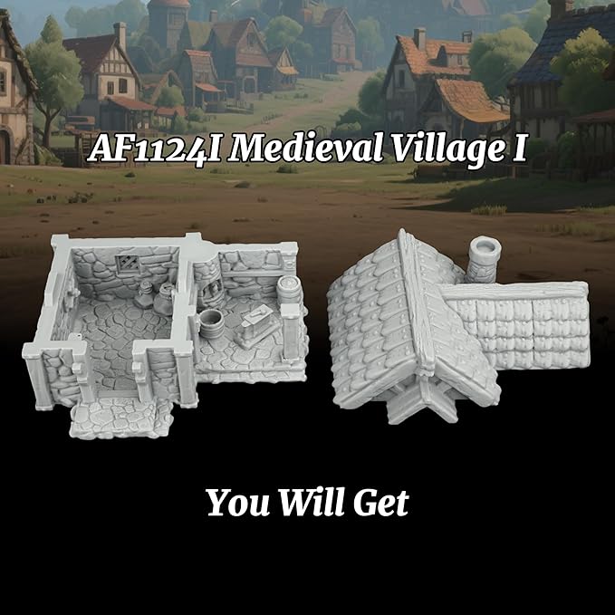 Medieval Scenery – 25mm Scale Unpainted Tabletop RPG Terrain, Premium Map Props for Trench Crusade & Dungeons and Dragons – Medieval Village I AF1124I