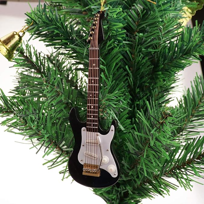 Wooden String Miniature Electric Guitar Hanging Ornament Mini Musical Instrument Replica Holiday Tree Home Decoration Display Ornament (5.49" Electric Guitar)