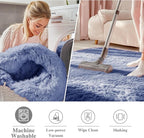 OLANLY Denim Blue Round Rugs for Bedroom - Machine Washable, 4 ft Circle Area Rugs for Living Room, Soft and Fluffy Shaggy Carpet for Teen Girl and Boys, Nursery Rooms, Dorms, Home Decor Aesthetic