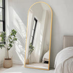 DUMOS 70.4"x25.6" Arched Full Length Mirror with Stand, Floor Body Mirror Shatter-proorf Nano Glass with Aluminum Frame, Free Standing or Hanging Leaning Modern Simple Home Decor, Gold