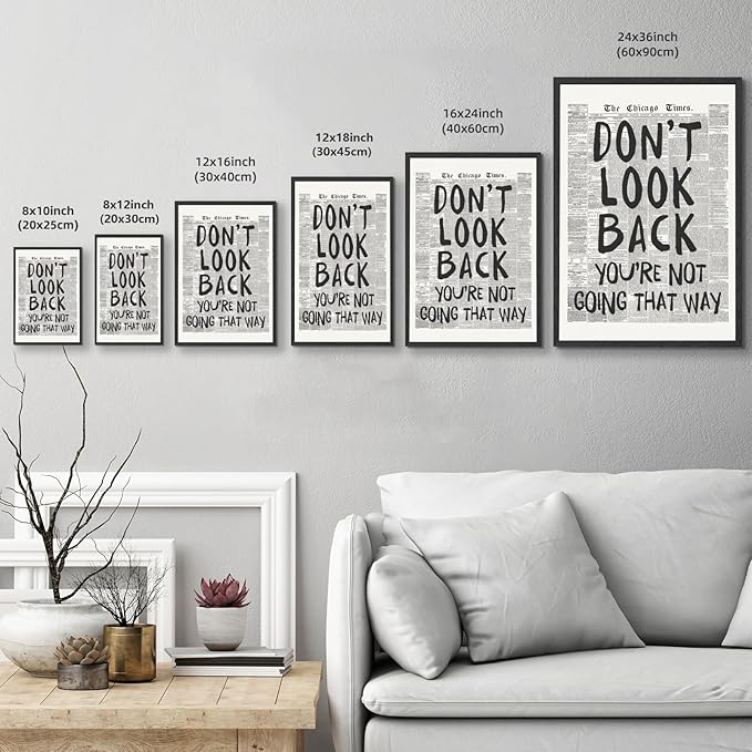 Framed Retro Newspaper Wall Art Trendy Black and White Poster Dont Look Back Inspirational Quote Posters Positive Motivational Affirmation Canvas Print Preppy Aesthetic Office Bedroom Decor 24x36inch