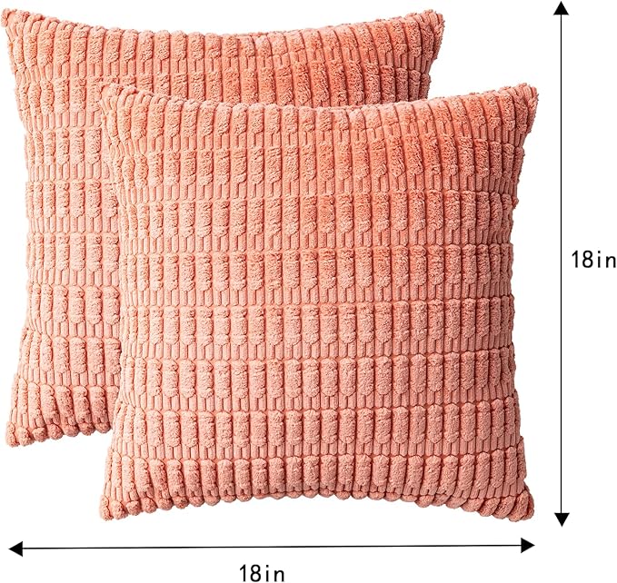 Aegero Pack of 2 Corduroy Decorative Throw Pillow Covers 18x18 InchSoft Boho Striped Pillow Covers Modern Farmhouse Home Decor for Sofa Living Room Couch Bed（Orange）