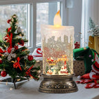 GenSwin Christmas Snow Globes with Music Timer and USB Rechargable Cable, Christmas Lantern Decorations Indoor, 1 Pcs Christmas Music Box with Santa Flying and Sleigh Reindeer for Decor