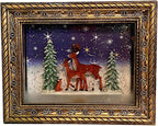 San Francisco Music Box Musical Lighted Reindeer in The Woods Frame