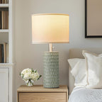 Reaketon Table Lamps for Living Room Set of 2, Ceramic Table Lamps for Bedroom, 20" Modern Lamps for Night Stands, Green