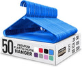 Utopia Home Plastic Hangers 50 Pack - Space Saving Clothes Hanger - Durable & Strong Closet Organizers and Storage with Built-in Strap Hooks - Essential for Shirts, Pants, Skirts & Coats (Blue)