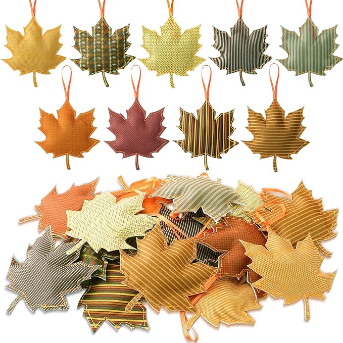 Tudomro 27 Pcs Fall Tree Decoration Autumn Thanksgiving Leaves Tree Ornaments Thanksgiving Decor 3D Felt Leaves Pumpkin Autumn Hanging Ornaments for Home Decor Party Favors(Maple Leaf Style)