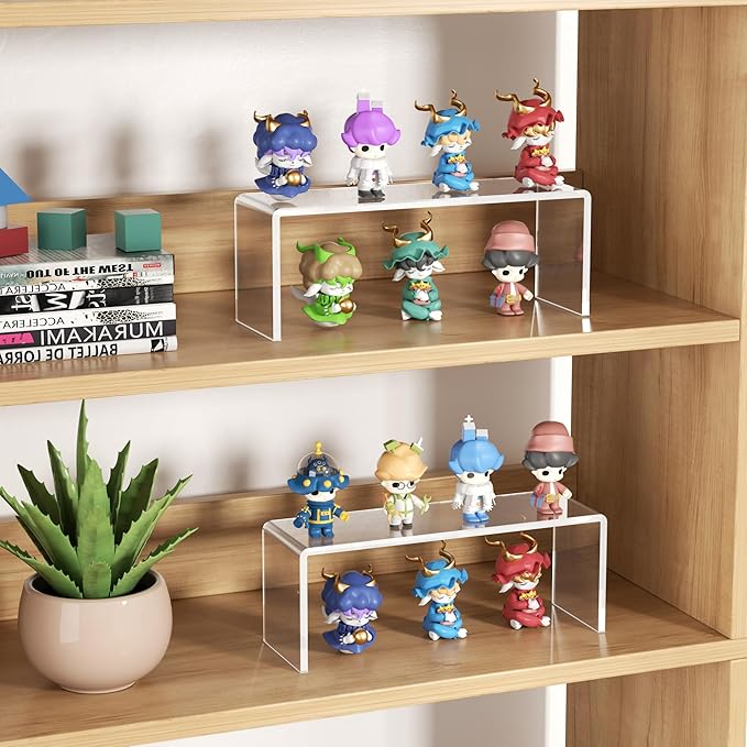 Aminigram 8 Pack Large Acrylic Risers Display Stands, Perfume Organizer Stand, Clear Acrylic Shelf for Show Display, Toys, Cupcake, Dorm, Classroom, Livingroom Decor and More(12.4 x 4 x 4.6 inches)
