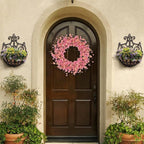 24 Inch Artificial Pink Forsythia Flower Wreath, Silk & Paper Floral Wreaths for Front Door, Romantic Valentine's Day & Spring Summer Decor, All Season Farmhouse Wedding Indoor Outdoor Decor