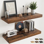 36 Inch Floating Shelves for Wall 2 Pack, 12"D Wood Grain Bathroom Shelves with Invisible Brackets, Easy Install Engineered Wood Storage Shelves for Kitchen, Living Room, Bedroom, Rustic Brown Finish