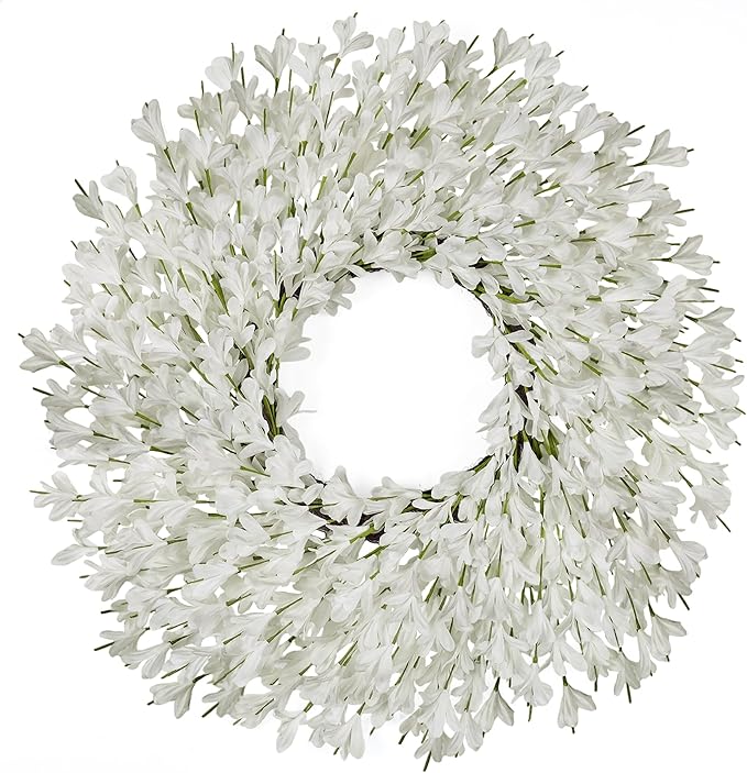 26 Inch Spring Wreaths for Front Door Large Easter Valentines Forsythia Floral Summer Spring Door Wreaths Outdoor All Season Spring Decorations for Home Porch Room Window Wall Farmhouse Decor(White-R)
