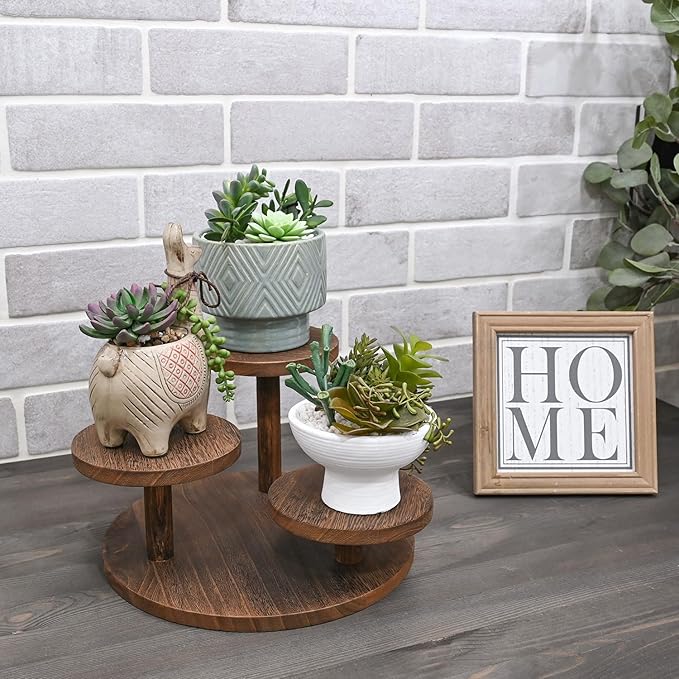 Ikee Design 3-Tier Wooden Display Riser for Jewelry, Wooden Jewelry and Figurine Display Risers, Wood Riser for Decor, Multilevel Stand for Action Figures and Home Decor, Brown Color