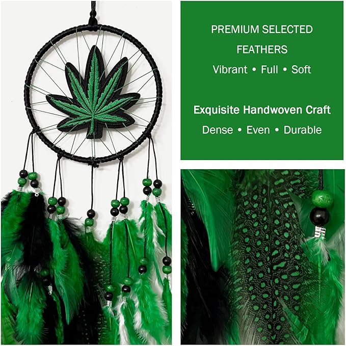 Dream Catchers, Green Leaf Weed Dreamcatcher Wall Hanging Ornament for Bedroom Living Room Apartment Wedding Party Decor, Festival Blessing Gift (Leaf-S)