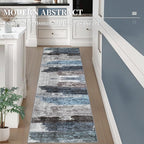 Ciicool 3x8 Washable Runner Rug, Modern Abstract Hallway Rugs Runner, Non-Slip Thin Accent Rug Lightweight Navy Grey Print Distressed Carpet for Kitchen Laundry Entryway Bedroom Indoor