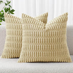 MIULEE Pack of 2 Corduroy Decorative Throw Pillow Covers 18x18 Inch Soft Boho Striped Pillow Covers Modern Farmhouse Home Decor for Sofa Living Room Couch Bed Beige
